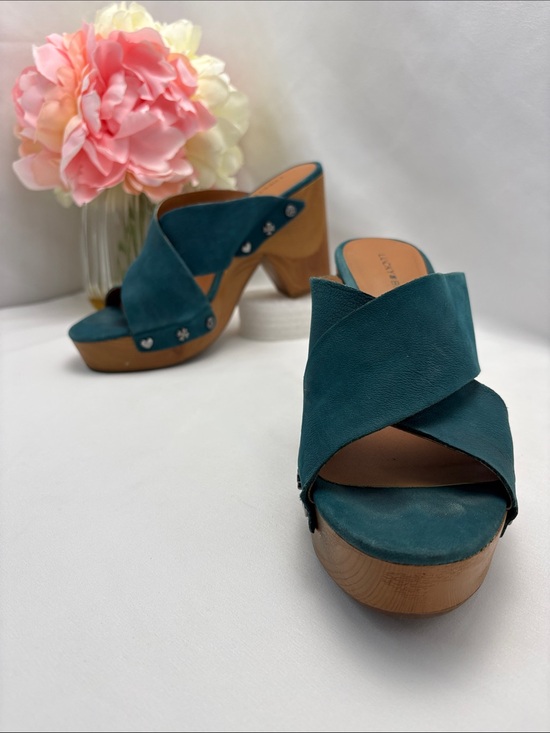 Lucky Brand Shoes - Lucky Brand Women’s 6 Teal Crisscross Leather Platform Mules #355
